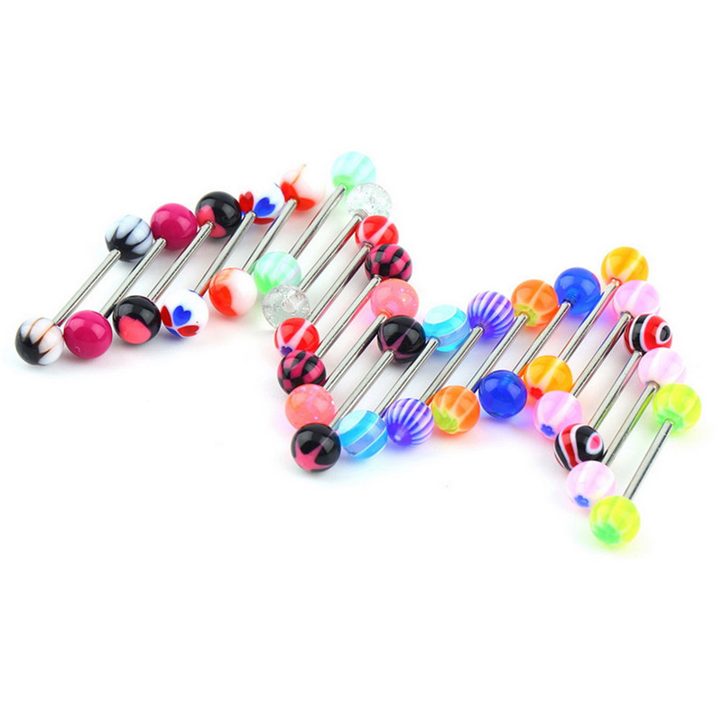 100pcsLot Body Jewelry Fashion Mixed Colors Tongue Tounge Rings Bars Barbell Tongue Piercing
