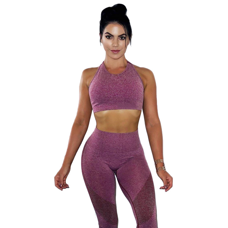 Tracksuits European style headband round neck sleeveless casual fitness hollow breathable yoga sports suit blue gray support mixed batch