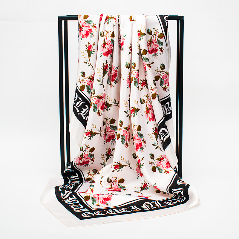 Fashion-Satin Scarf Gradient Printed Women Silk Scarf Fashion Square Shawls Foulard Bandana Head Scarves Female Size 90*90cm RT520