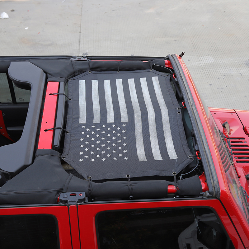 Black Car Roof Mesh UV Protection SunShade Top Cover For Jeep Wrangler JK 2007-2017 Auto Exterior Accessories (USA Flag)