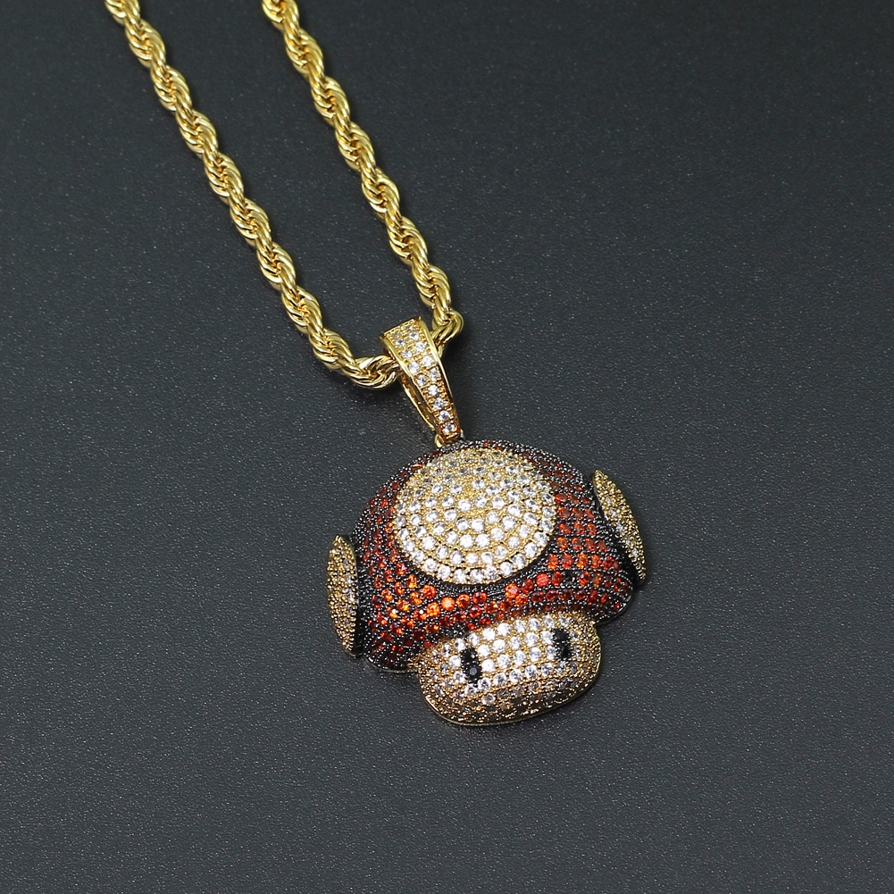 Wholesale-Hip Hop mushroom Pendant Copper Micro pave with CZ stones Necklace Men Gift Jewelry CN059