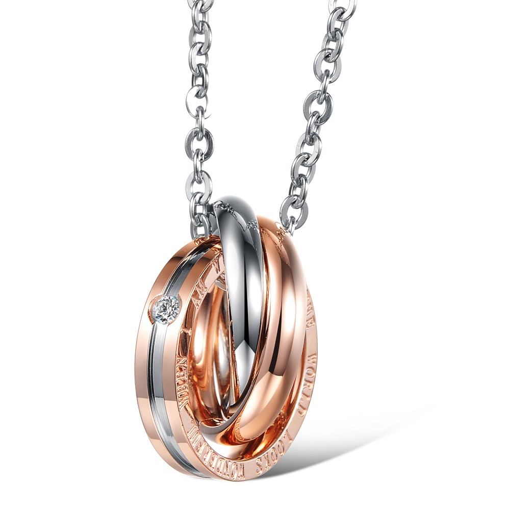 Three-Ring Connected Lovers Couple Pendant Necklace Stainless Steel Titanium Steel Jewelry