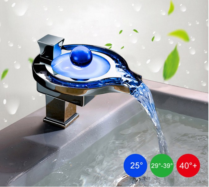 LED Faucet LED Bathroom Basin Faucet Brass Chrome Finished Waterfall Taps Water Power Basin Tap Mixer Torneira