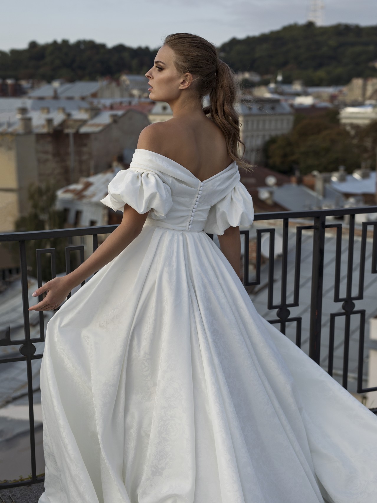 2019 Riki Dalal Wedding Dresses With Wrap Off The Shoulder Satin Floral Print Sweep Train Beach Wedding Dress Custom Made Boho Bridal Gowns