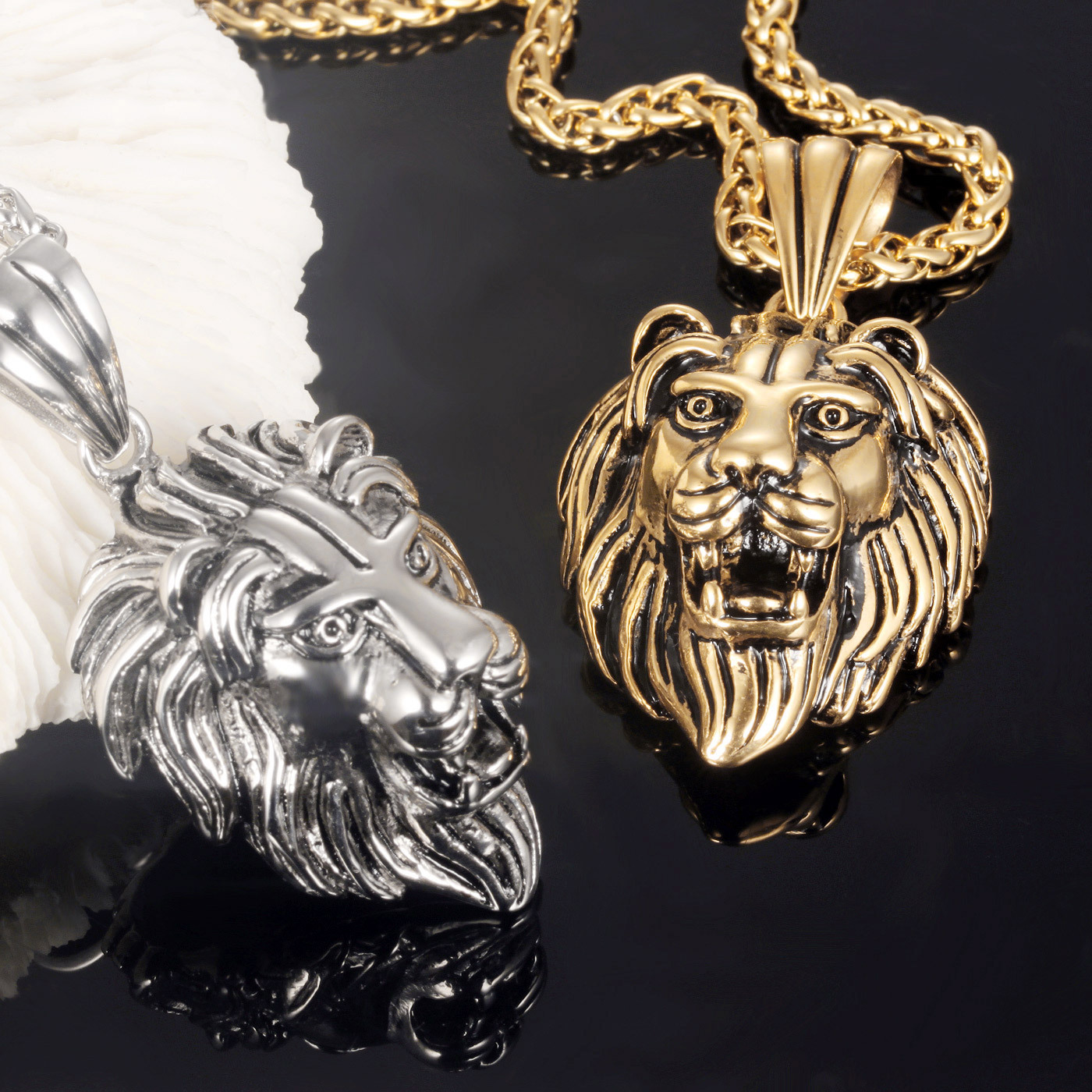 Cool Men Hip Hop Retro Domineering Lion Shape Pendant Necklace 316L Stainless Steel Animal Pendants Jewelry