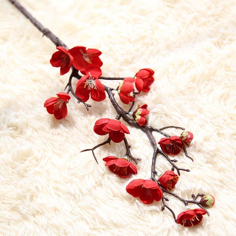 200pcs Plum Cherry Blossoms Silk Artificial Flowers Plastic Stem Sakura Tree Branch Home Table Decor Wedding Decoration Wreath