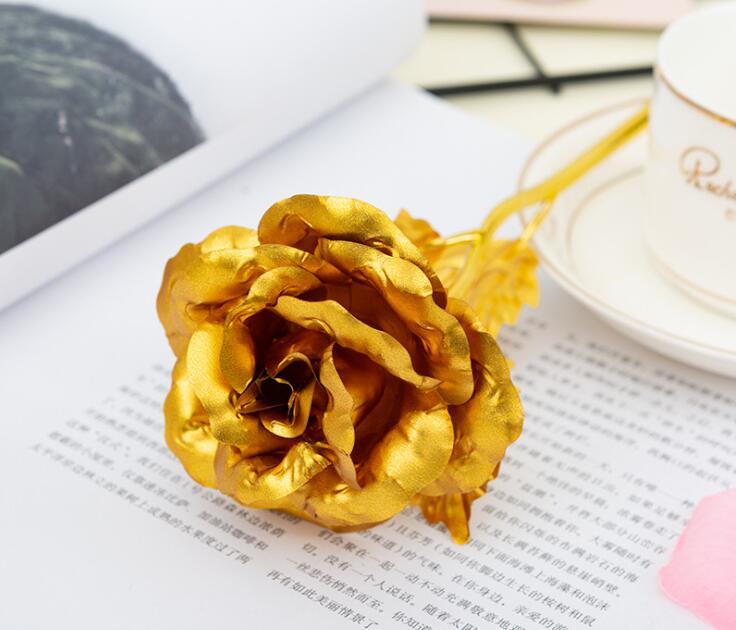 Gold Foil Plated Rose Golden Rose Gold Dipped Flore Artificiales Gold Rose Artificial Flower Wedding Decoration