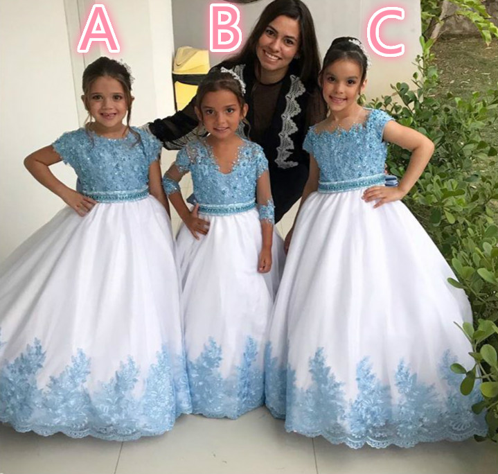 Luxurious Lace Beaded Flower Girl Dresses Ball Gown Tulle Little Girl Wedding Dresses Cheap Communion Pageant Dresses Gowns F199