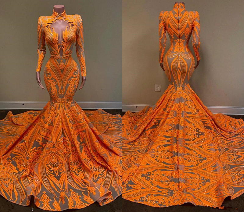 2020 Orange Evening Dresses Luxury Appliqued Sequined High Neck Sweep Train Mermaid Prom Dress Real Image Formal Gowns Party Wear, Chocolate
2020 Orange Evening Dresses Luxury Appliqued Sequined High Neck Sweep Train Mermaid Prom Dress Real Image Formal Gowns Party Wear, Chocolate