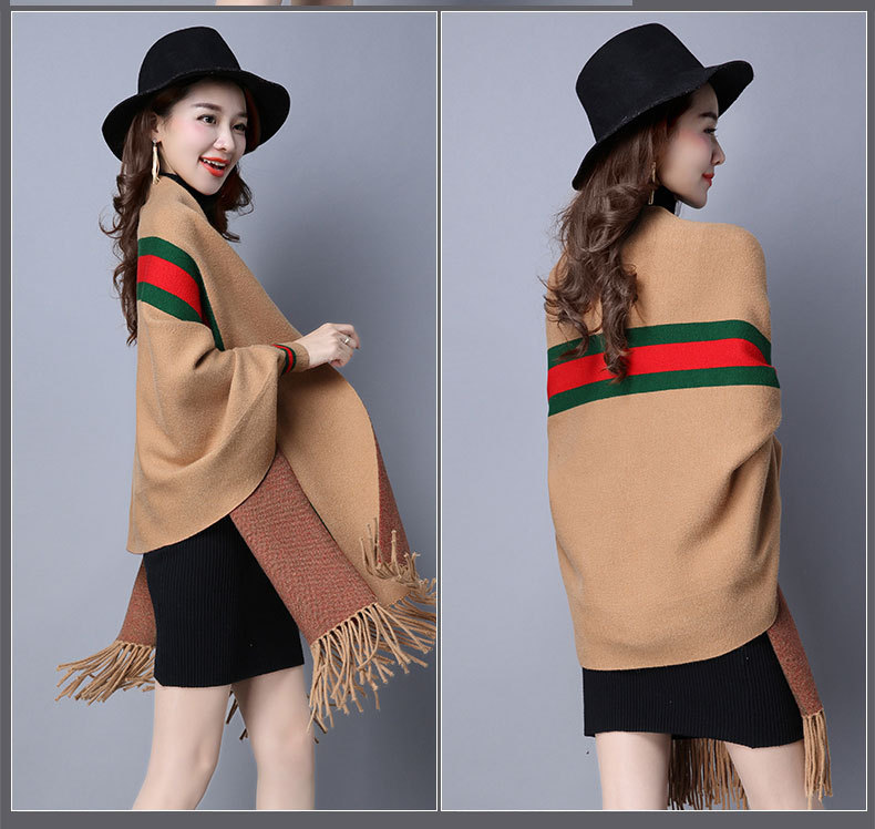 Danjeaner Winter Cashmere Tassel Wraps Classic England Style Striped Knitted Sweaters Women Batwing Sleeve Streetwear Cardigans LY191217