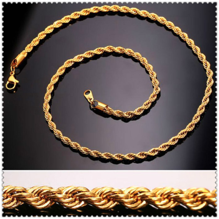 Hip Hop 18K Gold Plated Stainless Steel 3MM Twisted Rope Chain Women's Choker Necklace for Men Hiphop Jewelry Gift in Bulk
Hip Hop 18K Gold Plated Stainless Steel 3MM Twisted Rope Chain Women's Choker Necklace for Men Hiphop Jewelry Gift in Bulk