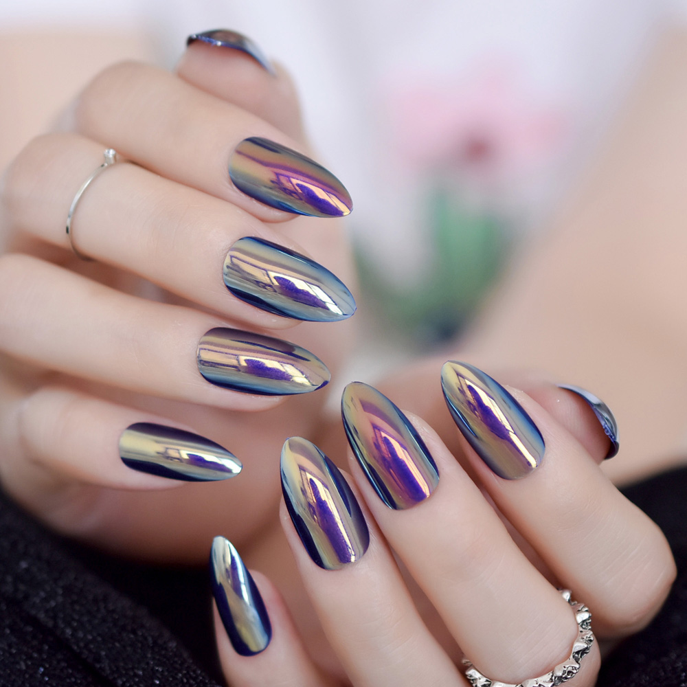 Chameleon Almond Indigo Medium Nails Holographic Yellow Mirror Effect Nails Chrome Pigment Mirror 24, Z860
Chameleon Almond Indigo Medium Nails Holographic Yellow Mirror Effect Nails Chrome Pigment Mirror 24, Z860
