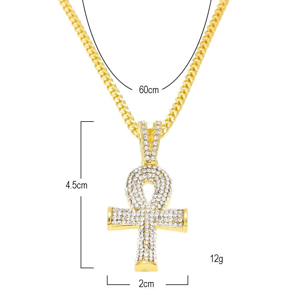 Men's Egyptian Ankh Key of Life Necklace set Bling iced out Cross Mini Gemstone Pendant Gold Silver chain For women Hip Hop Jewelry