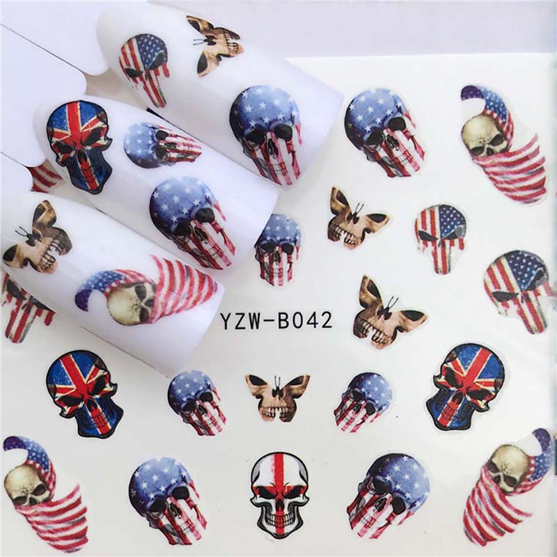 Self-adhesive Halloween Nail Stickers Cool Skull Nail Sticker Decals for Nails Art Decorations Finger Beauty Wraps
