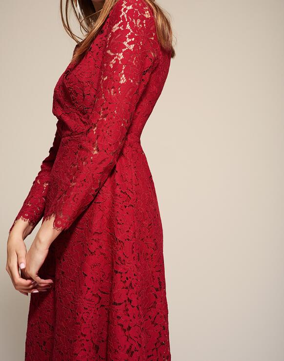 Sexy Dark Red Lace Cocktail Dress Three Quarter Sleeves Zipper Back Lace Party Dress