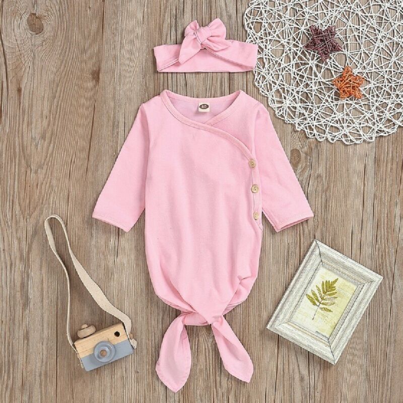 Newborn Solid Pink Gray Red Sleeping Bags Baby Infant Swaddle Sleeping Bag Sack Headwear Cotton Outfit Clothes