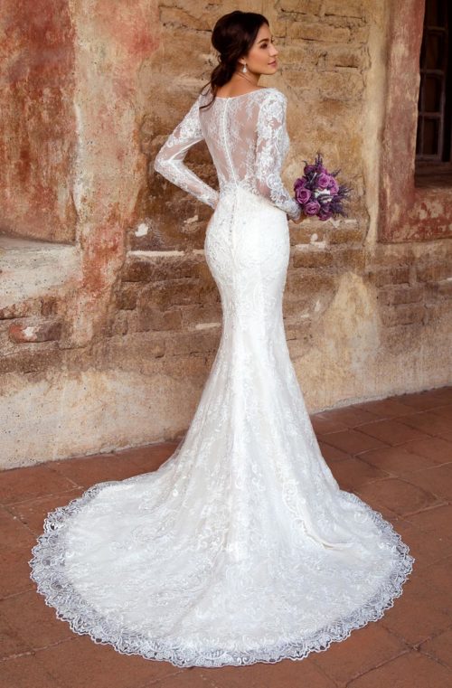 V Neck Beach Mermaid Dresses Long Sleeves Lace Beaded Sweep Train Wedding Gowns Front Split vestido de novia