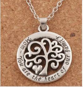 Hot Mom You Are The Heart Of Our Family Family Tree Of Life Chain Necklace Fashion Pendant Necklaces 24inches Jewelry