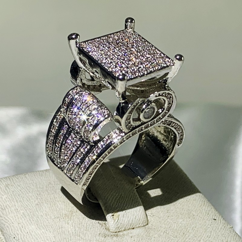 Size 5-10 Drop Shipping Vintage Fashion Jewelry 925 Sterling Silver Pave White Sapphire CZ Diamond Eternity Women Wedding Bridal Ring Gift