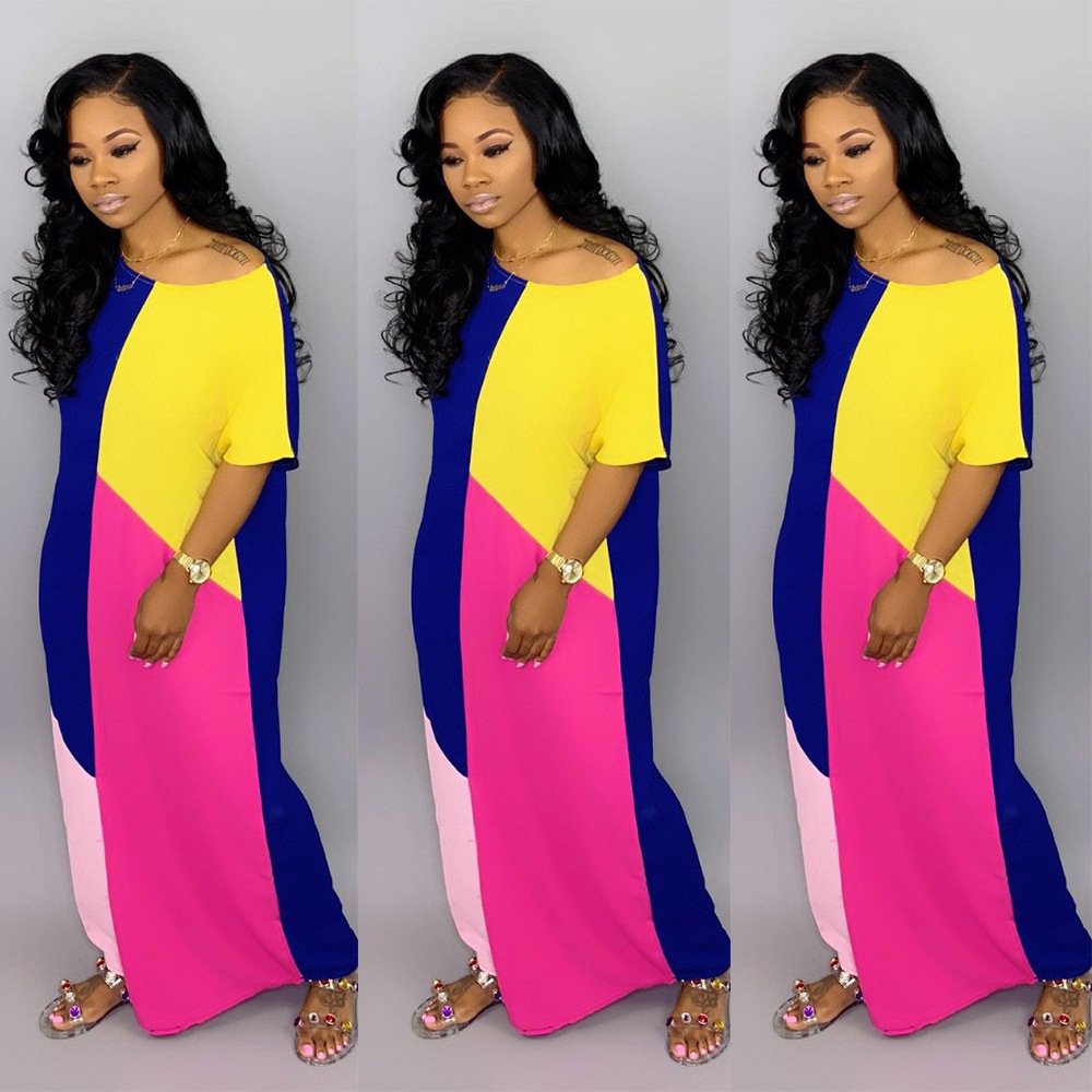 Panelled Maxi Dresses Women Fashion Batwing Sleevele Color Block Patchwork Pleated Elastic Crew Neck Loose Long Skirt, Multi
Panelled Maxi Dresses Women Fashion Batwing Sleevele Color Block Patchwork Pleated Elastic Crew Neck Loose Long Skirt, Multi