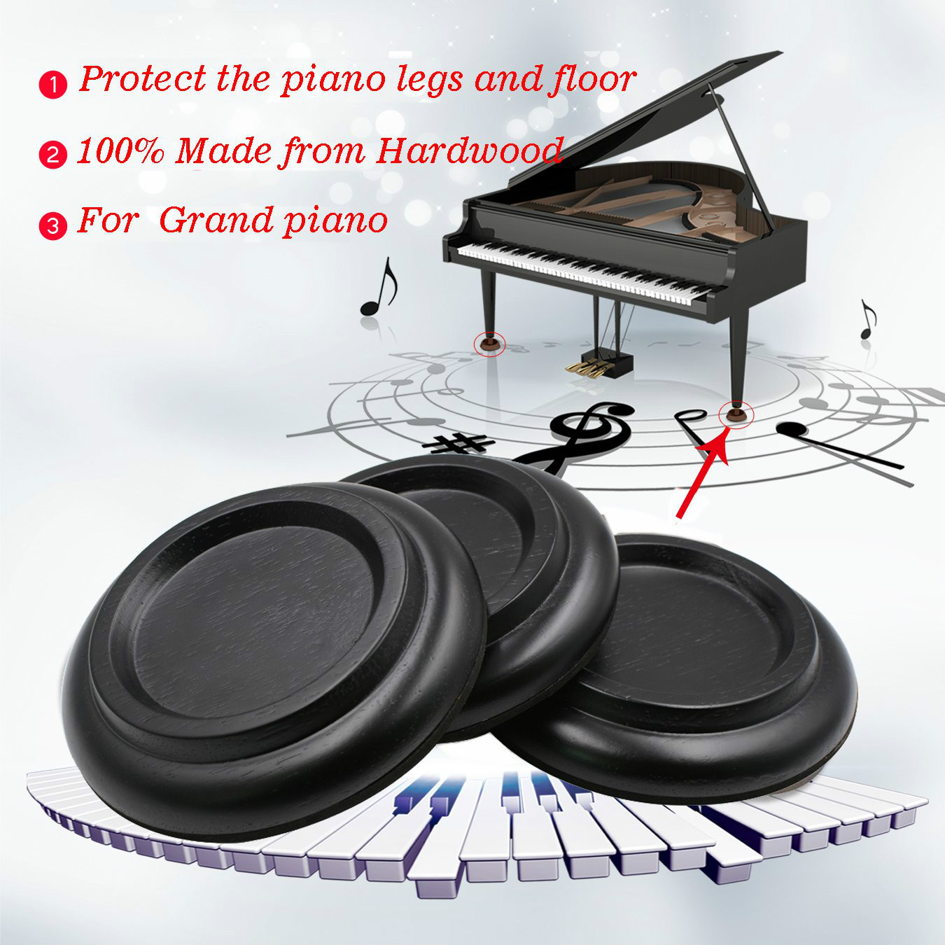 Hardwood Piano CASTER Paper Cup Grand Piano CASTER Gasket Piano Leg PAD3 Piece Set