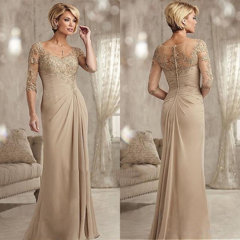 Elegant Champagne Mother of the Bride Dresses V Neck Half Sleeve Mothers Dress Zipper Back Floor Length Wedding Guest Gowns
Elegant Champagne Mother of the Bride Dresses V Neck Half Sleeve Mothers Dress Zipper Back Floor Length Wedding Guest Gowns