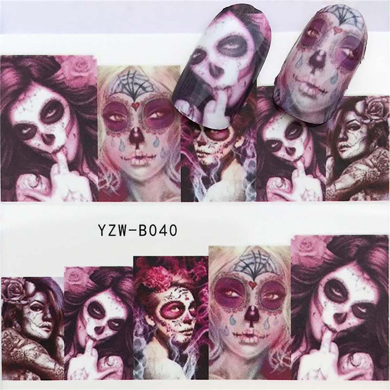 Self-adhesive Halloween Nail Stickers Cool Skull Nail Sticker Decals for Nails Art Decorations Finger Beauty Wraps
