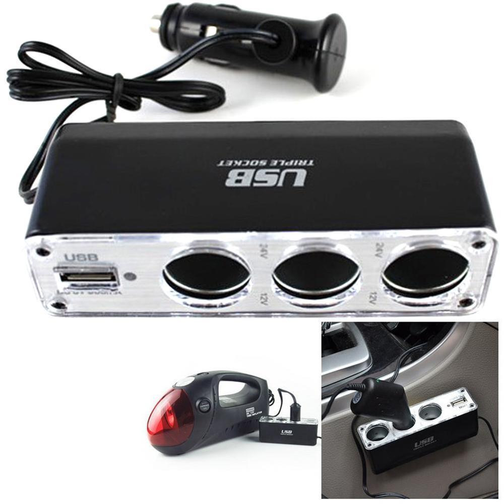Car Cigarette Lighter Multi Socket Triple Splitter USB Charger Adapter DC 12V/24V Car Accessories Adapter with USB Port
Car Cigarette Lighter Multi Socket Triple Splitter USB Charger Adapter DC 12V/24V Car Accessories Adapter with USB Port