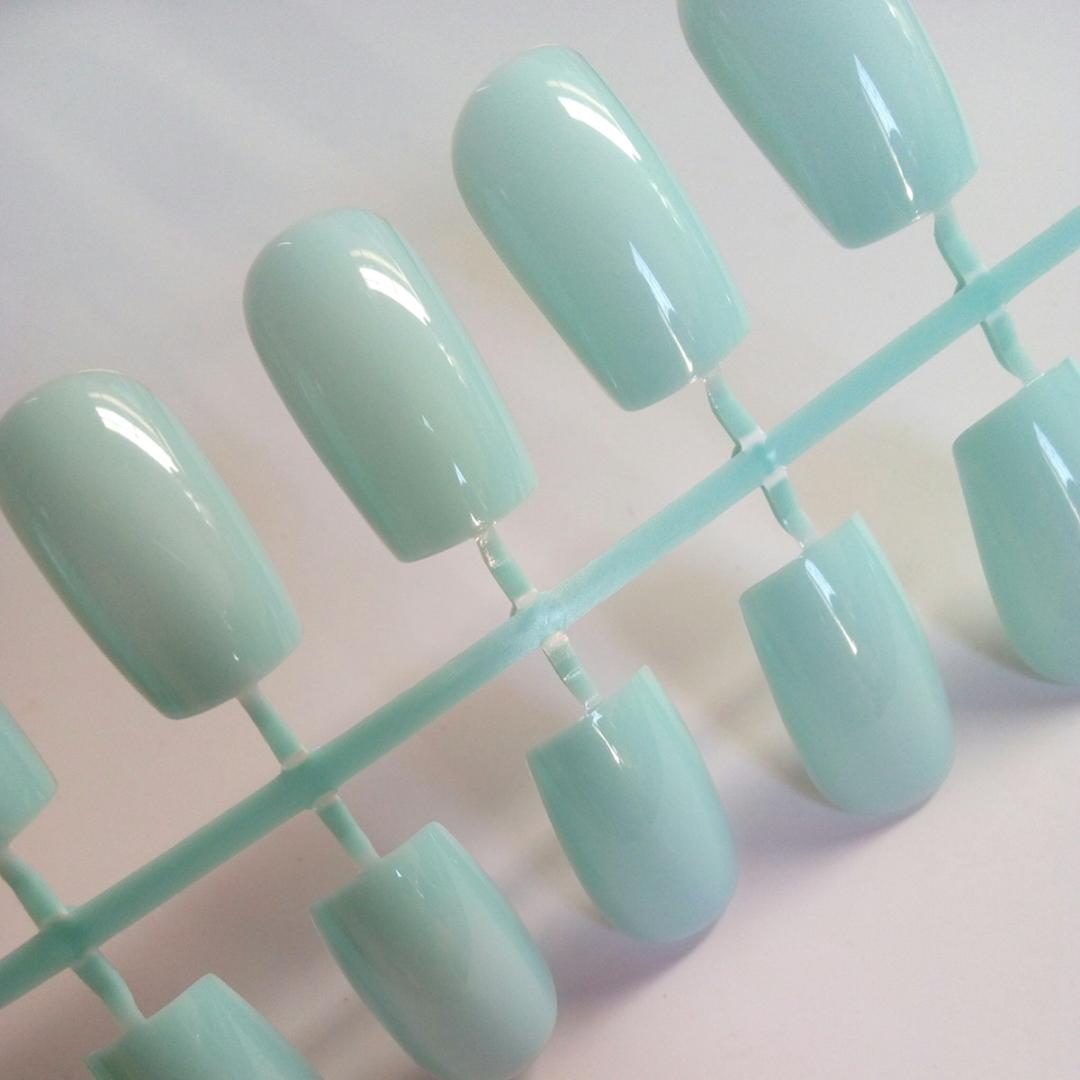 Long False Nails Flat Top Shiny Green Blue Fake Nails Artificial For Finger DIY Nail Art Manicure Tool 24 pcs 169L, 330l