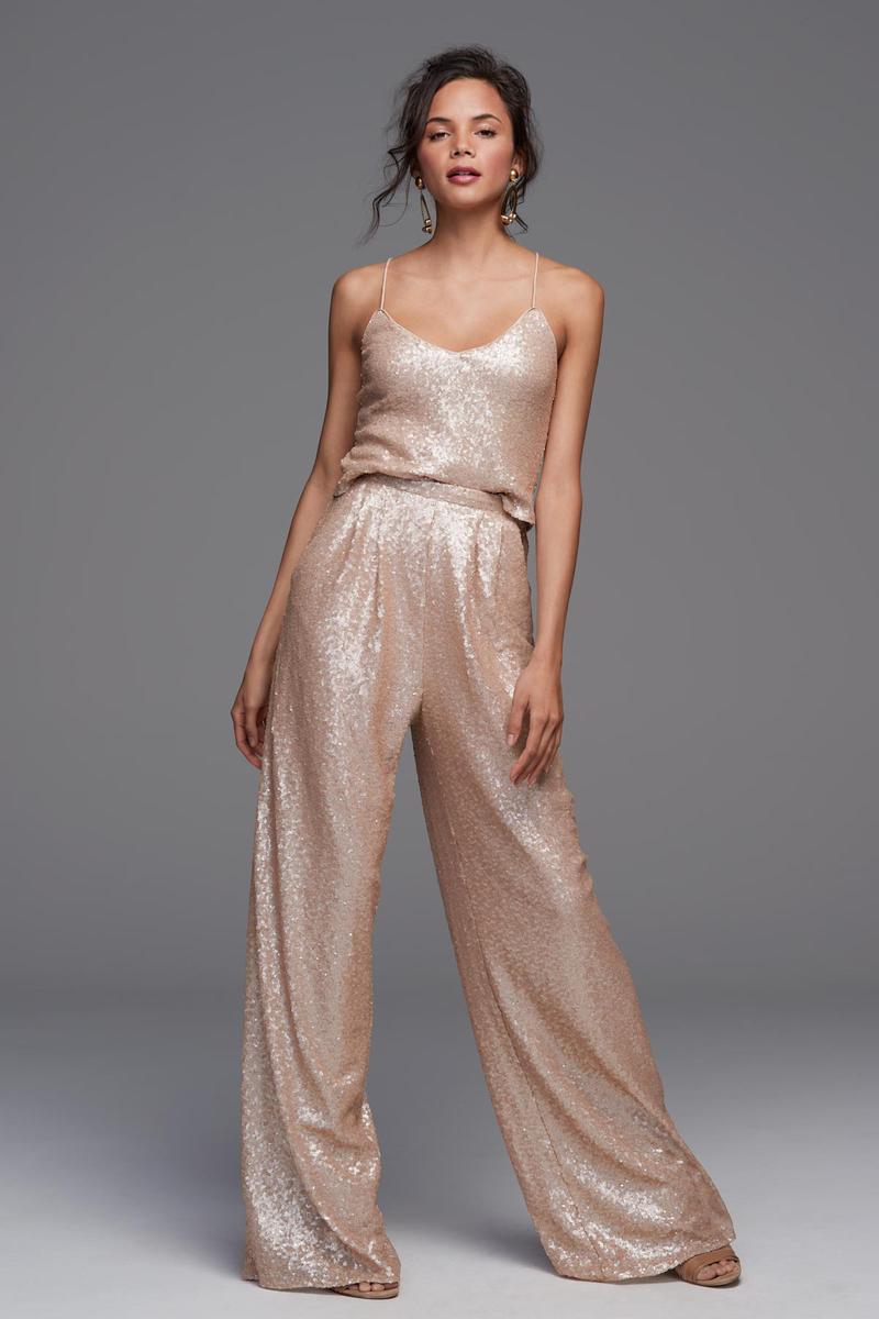 Sequined Gold Jumpsuit Bridesmaid Dresses Two Pieces Wedding Guest Dress With Pockets Or Length Pant Suits Plus Size Maid Of Honor Gowns