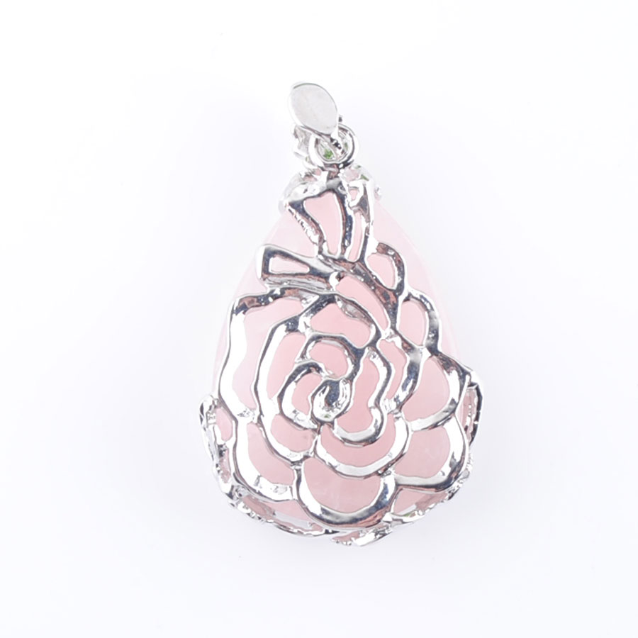 WOJIAER Tear Water Drop Love Natural Rose Quartz Gem Stone Pendant Necklace Reiki Bead Women Jewelry DN3470