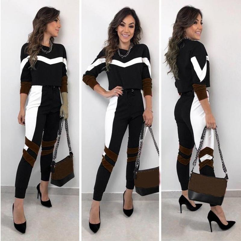 Women Casual Knitted Elastic Slim Fitness two pieces sets new popular Patchwork black white Sports shirt + plullover Pants#g4
Women Casual Knitted Elastic Slim Fitness two pieces sets new popular Patchwork black white Sports shirt + plullover Pants#g4