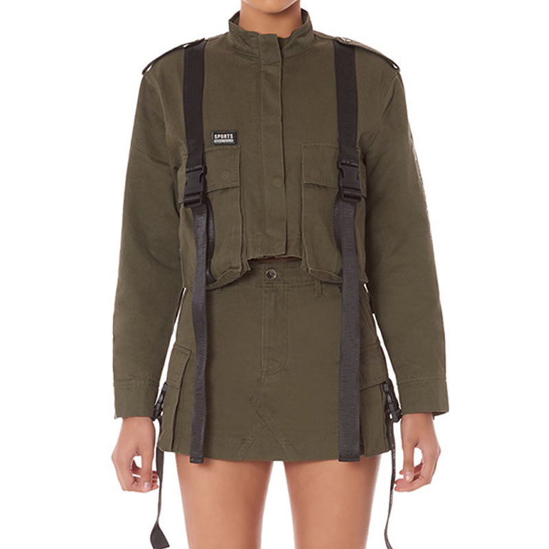 Summer New Womens Buckle Jacket Long Sleeve Army Green Cargo Bomber Jacket Coat Womens Windbreakers Streetwear 2019