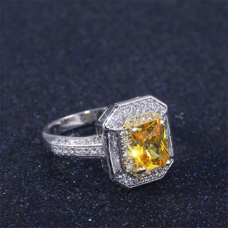 Victoria Wieck Luxury Jewelry 925 Sterling Silver Princess Cut Yellow Topaz CZ Diamond Gemstones Party Eternity Women Wedding Bridal Ring