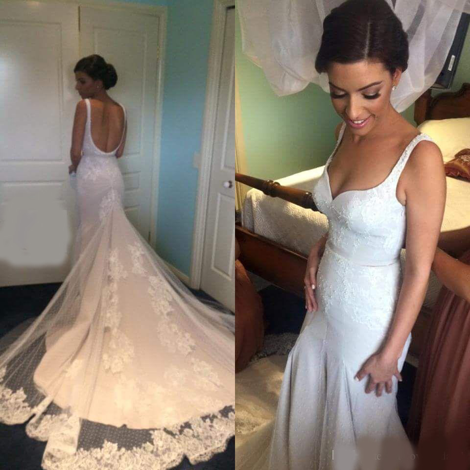 Custom Made Mermaid Wedding Dresses with Pearl Beaded Lace Floor Length South African Beach Wedding Dress 2020