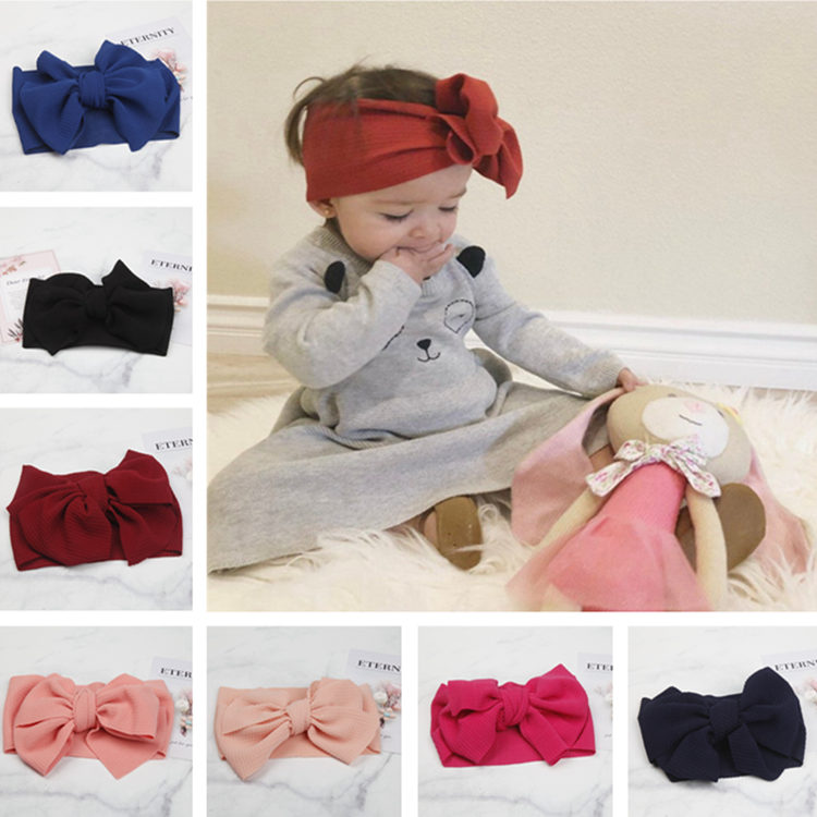 Baby Knot Headband Girls big bow headbands Elastic Bowknot hairbands Turban Solid Headwear Head Wrap Hair Band Accessories 100pcs T1I1752