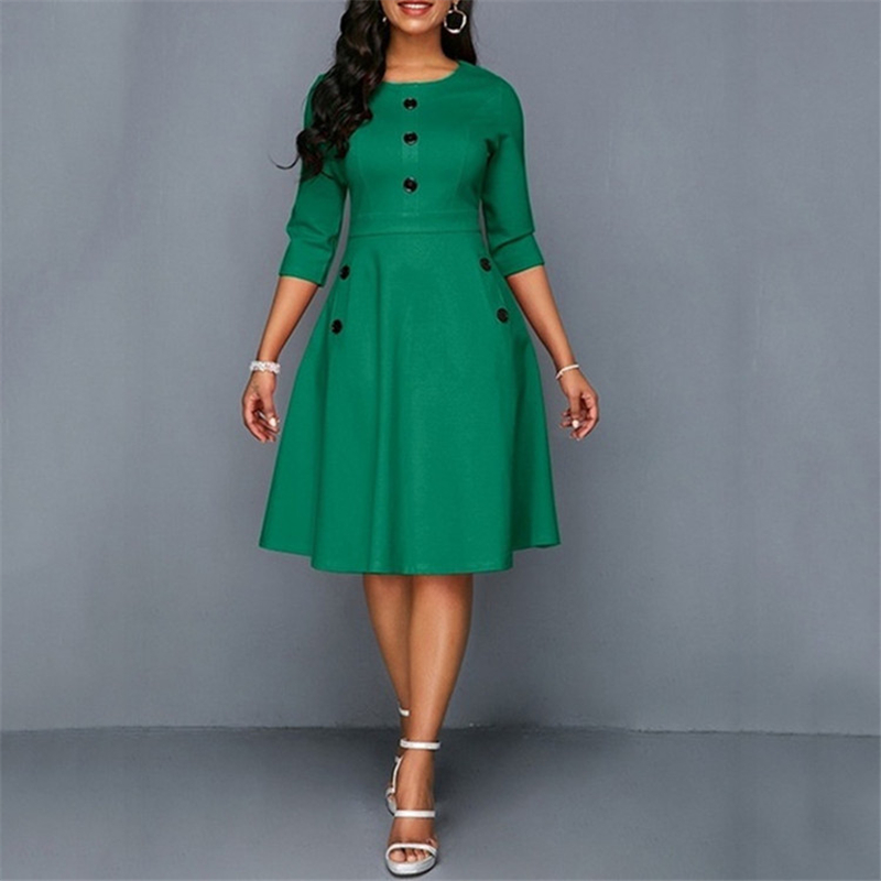 Summer new women's round neck cropped sleeves fashion button Slim solid color dress 2020 summer casual office lady dress B356, Purple
Summer new women's round neck cropped sleeves fashion button Slim solid color dress 2020 summer casual office lady dress B356, Purple
