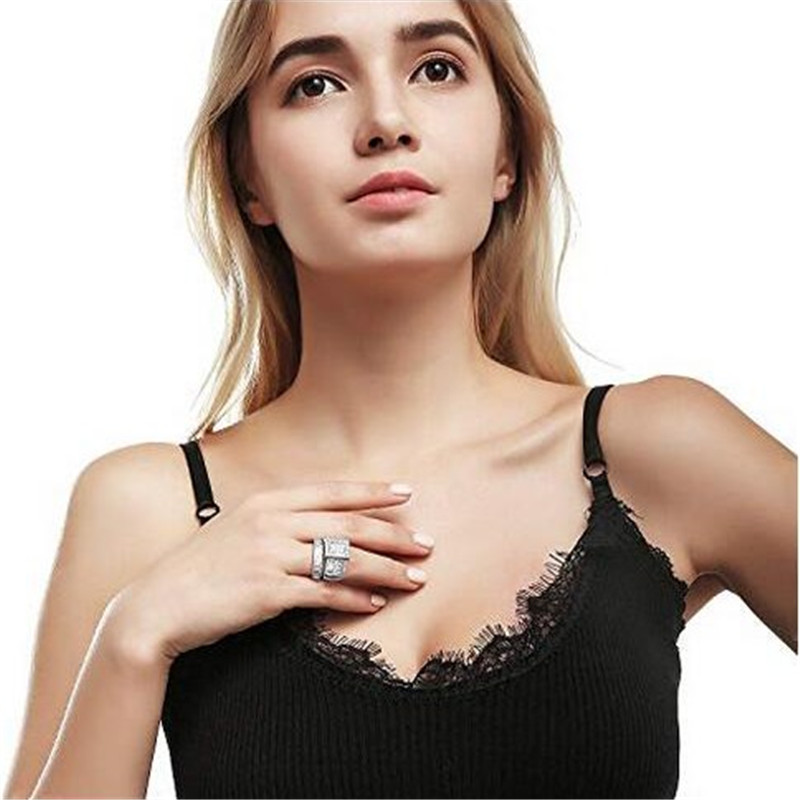 Vecalon Charm Promise Ring Set 925 sterling silver Princess Cut Diamond Cz Engagement Wedding band rings for women Bridal Jewelry