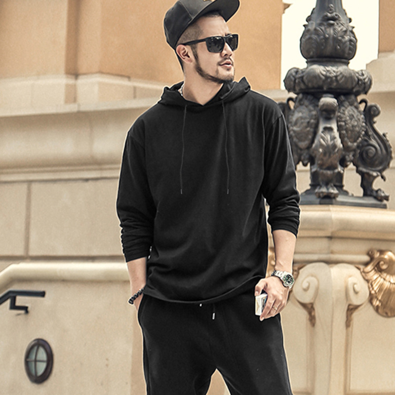 Foreign hip-hop street style side zipper hooded sweater T-shirt long-sleeved T-shirt men's long-sleeved sweater arc hem tide