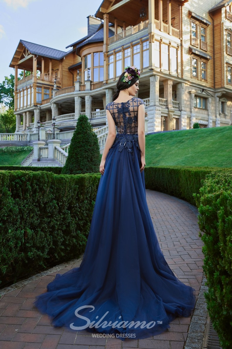 Elegant Sliviamo Mermaid Prom With Detachable Jewel Short Sleeve Crystal Lace Applique Party Dress Sweep Train 0508