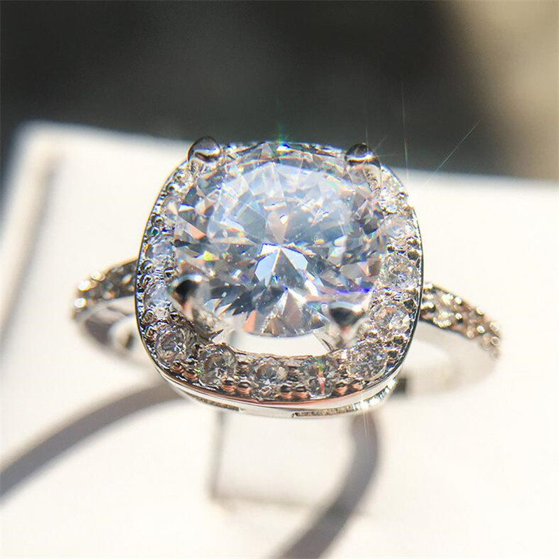 Size 5-10 Fashion Jewelry 925 Sterling Silver Round Cut Multi Gemstones Topaz CZ Diamond Party Women Wedding Engagement Band Ring Gift