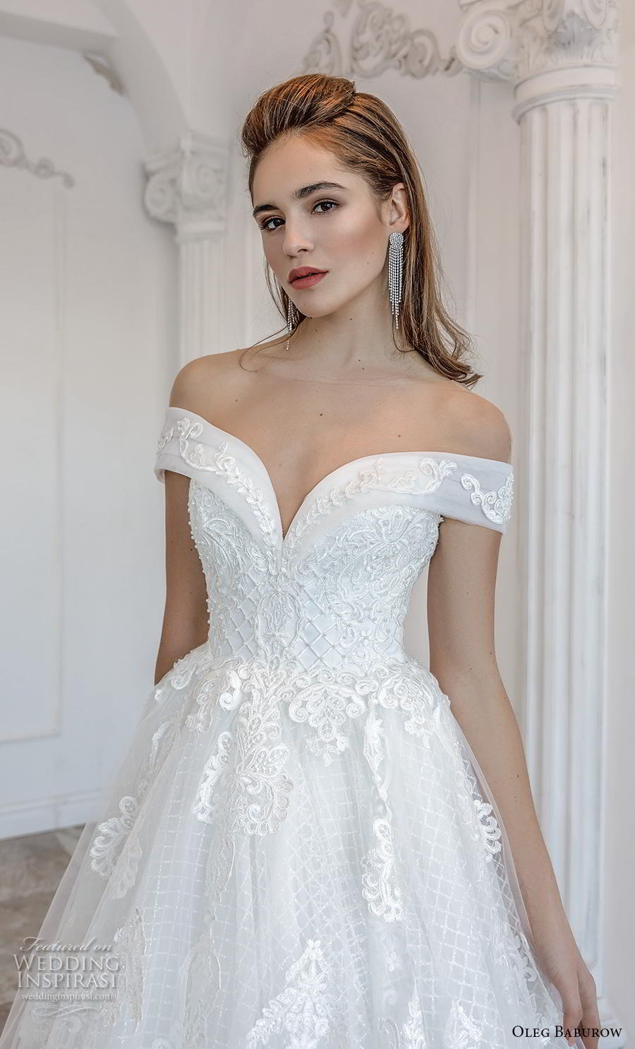 oleg baburow wedding dresses off shoulder gridding lace appliques sweep train bridal gowns plus size beach robe de marie