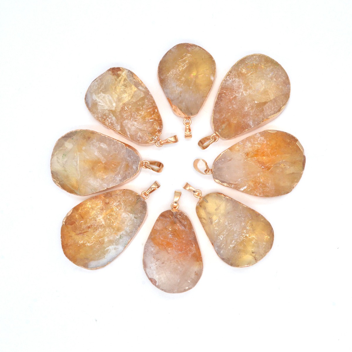 Natural Pendant Jewelry Cut Surface Drop Quartz Crystal Necklace Ladies Men Golden Amethyst Rose Quartz Citrine