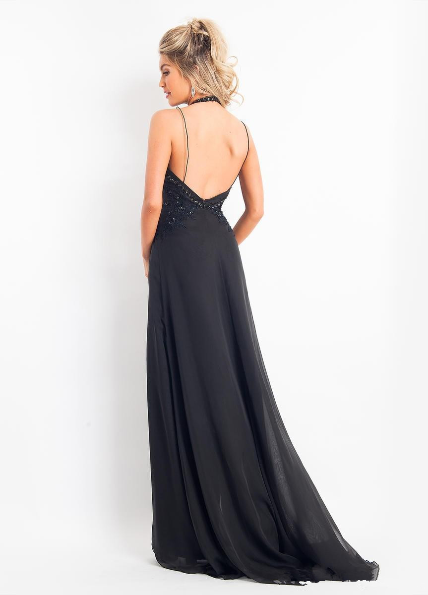 crystal black jumpsuits prom dresses halter neck beads evening gowns backless chiffon applique pant suits long women formal party dress