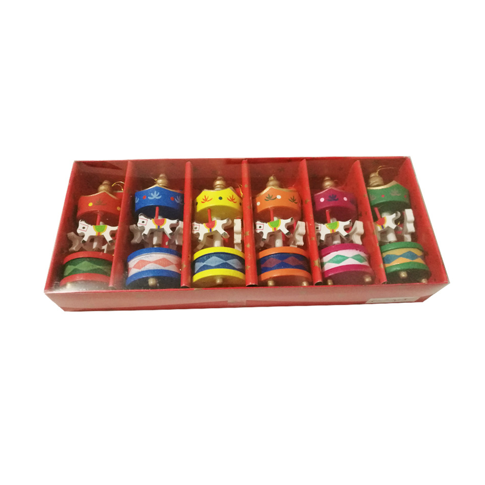 300pcs Vintage Wood Carousel Horse Christmas Tree Pendant Hanging Ornaments Romatic Wedding Birthday Party Decoration lin4616