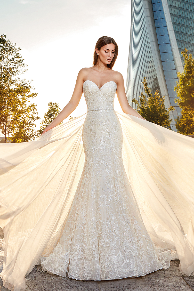 Eddy K 2019 Mermaid Wedding Dresses with Detachable Train Sweetheart Lace Applique Sequins Bridal Gowns Ruffles Backless Beach Wedding Dress