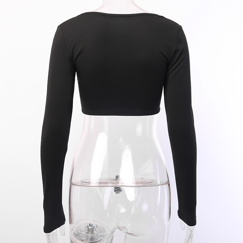 InsGoth Black Long Sleeve Women Crop Top Gothic Punk Sexy Short Top Zipper Patchwork Bodycon Female Top Autumn Streetwear Tshirt T200110