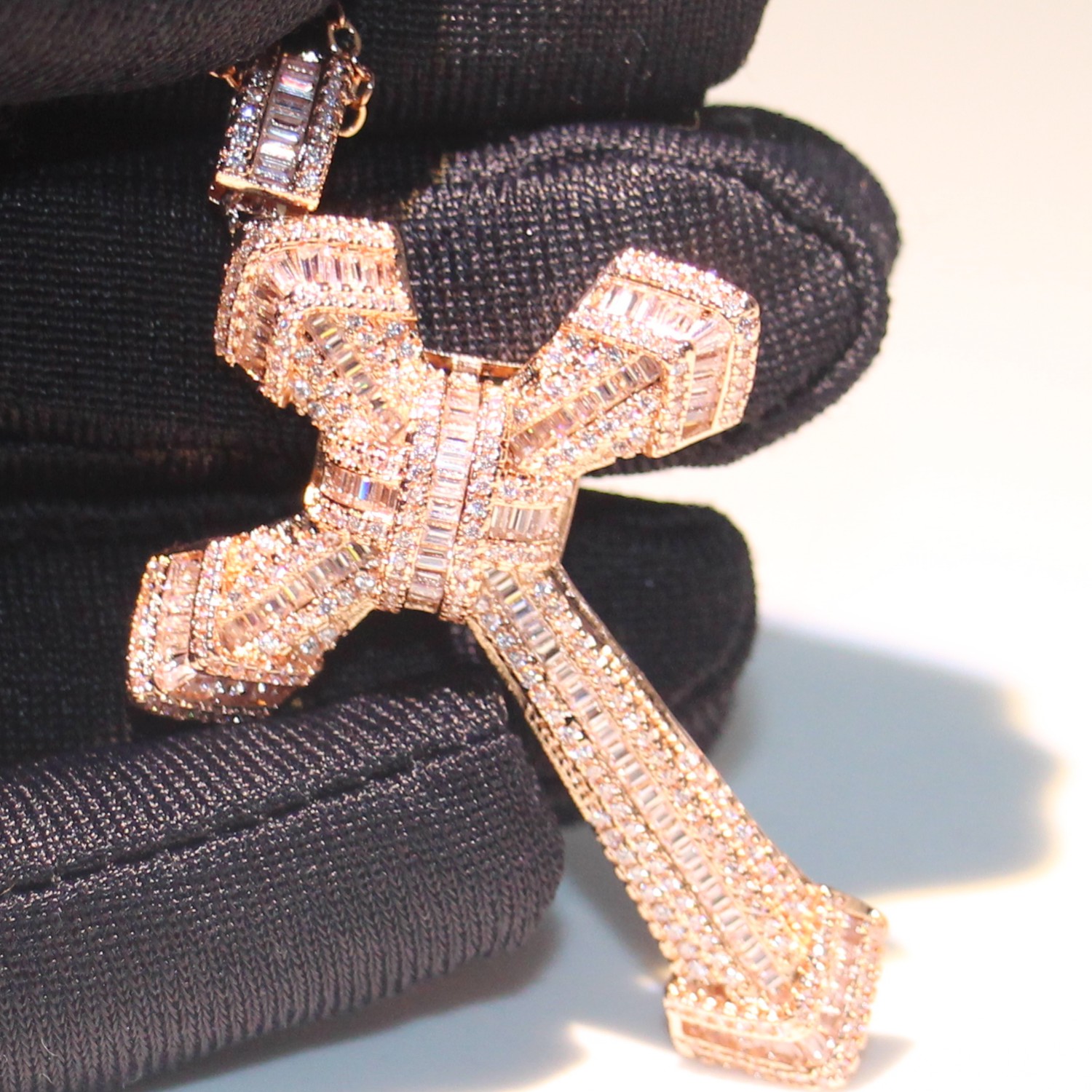 Women's Sterg Sier & Rose Gold Filled Cross Pendant Necklace with AAAAA Cubic Zirconia