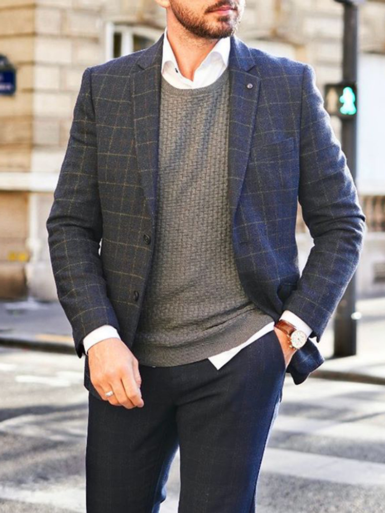 Classic Check Groom Wear Two Button Notched Lapel Mens Business Formal Prom Tuxedos Best Man Blazer Suit 2 Pieces (Jacket+Pants)