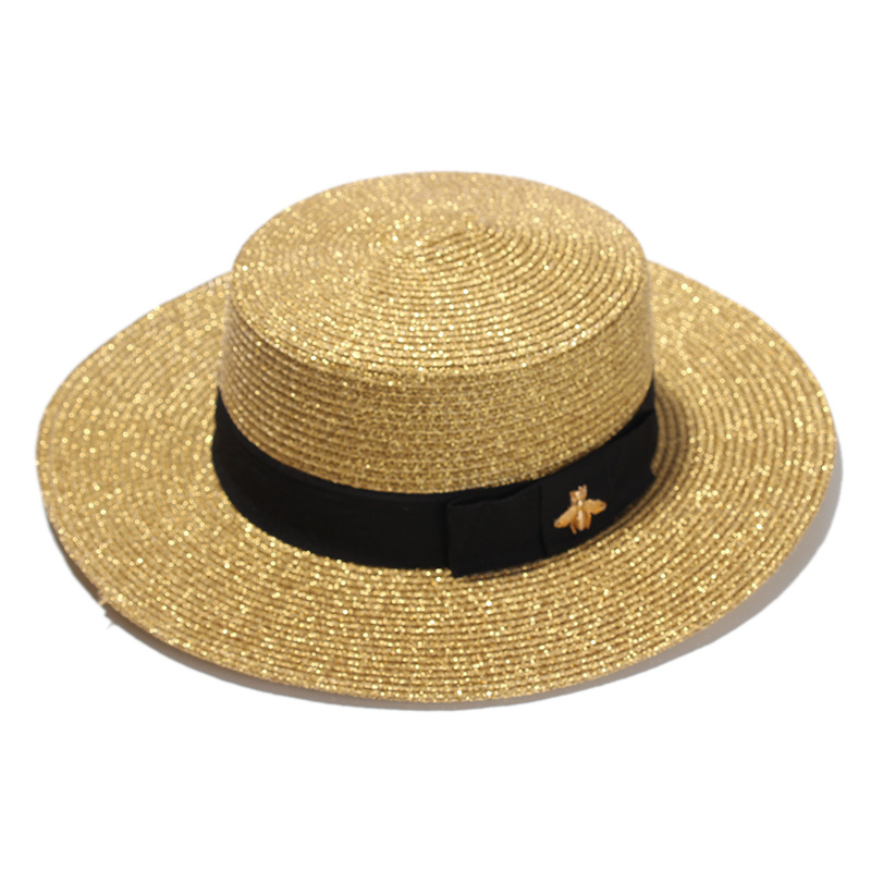 Fashion-Woven Wide-brimmed Hat Gold Metal Bee Fashion Wide Straw Cap Parent-child Flat-top Visor Woven Straw Hat, As pic
Fashion-Woven Wide-brimmed Hat Gold Metal Bee Fashion Wide Straw Cap Parent-child Flat-top Visor Woven Straw Hat, As pic